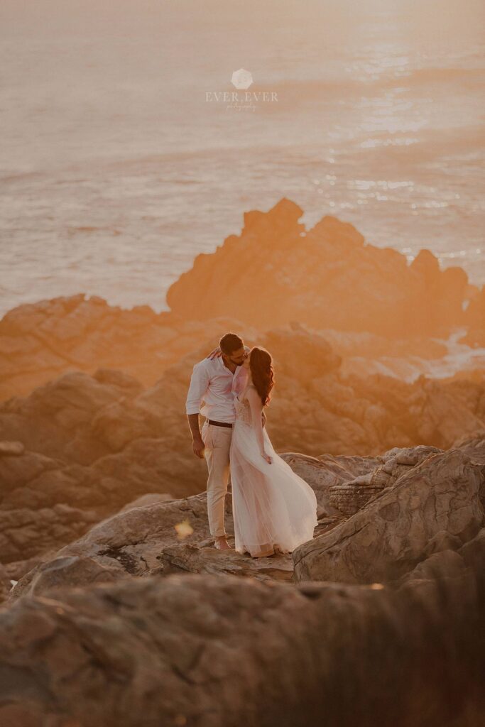 wedding elopement sunset photography couple cape town kiss